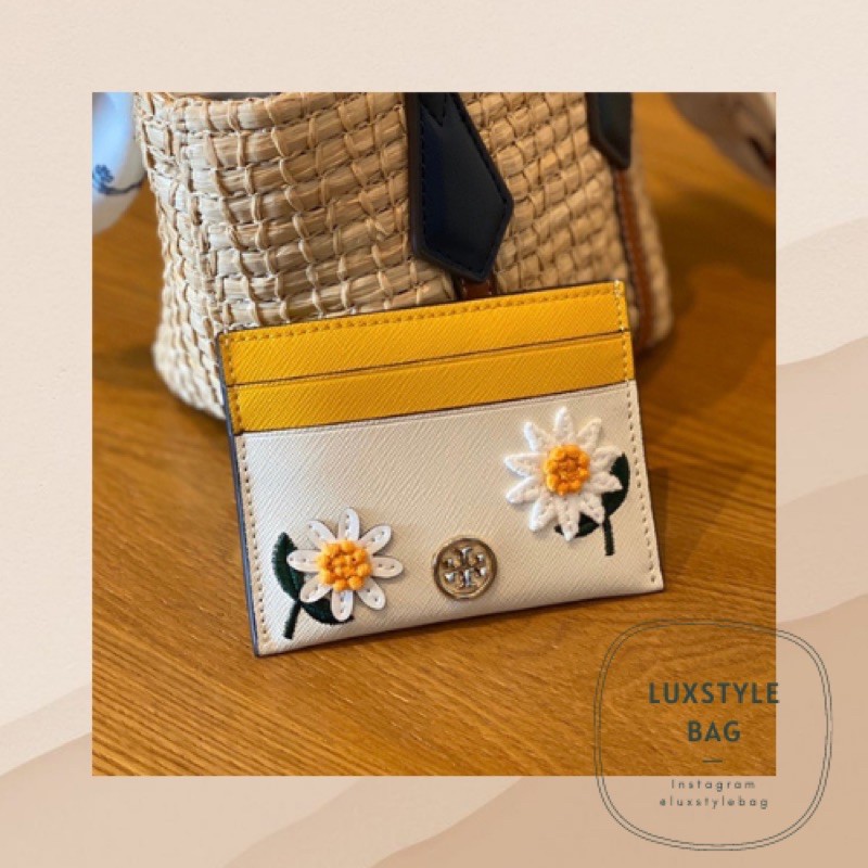 💯 Authentic Original Tory Burch Robinson Floral Embroidered Cardholder  Wallet Yellow White | Shopee Malaysia
