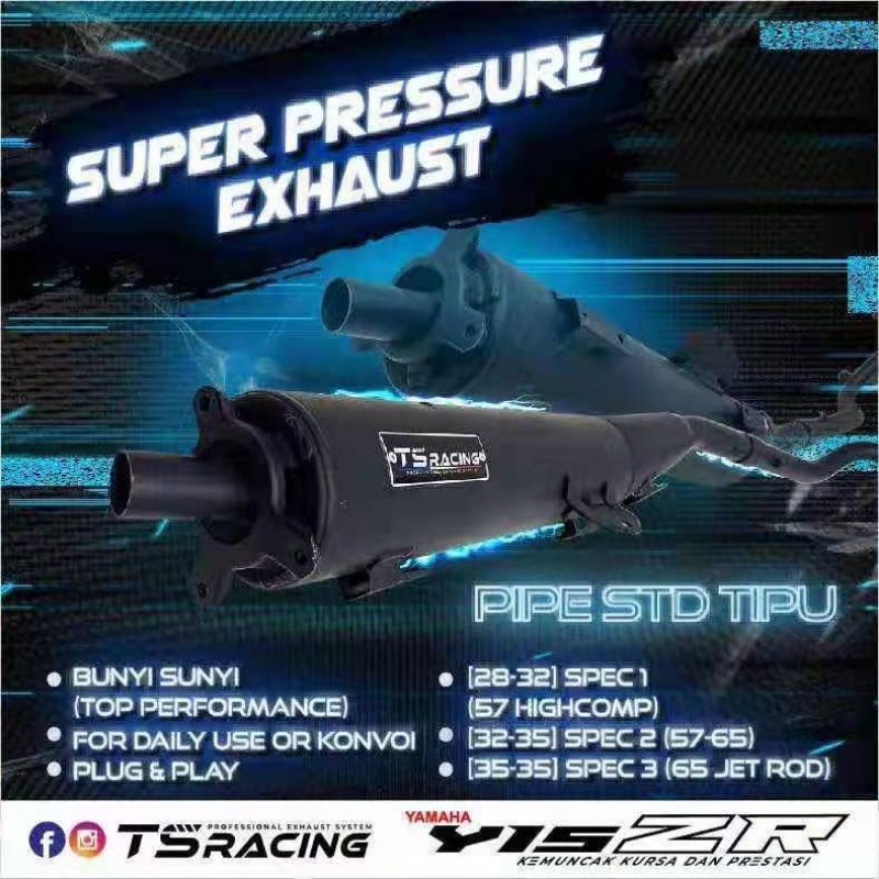100 TS Racing Y15 Back Pressure Exhaust, Y15ZR Standard Racing Ekzos , Back Pressure Ekzos