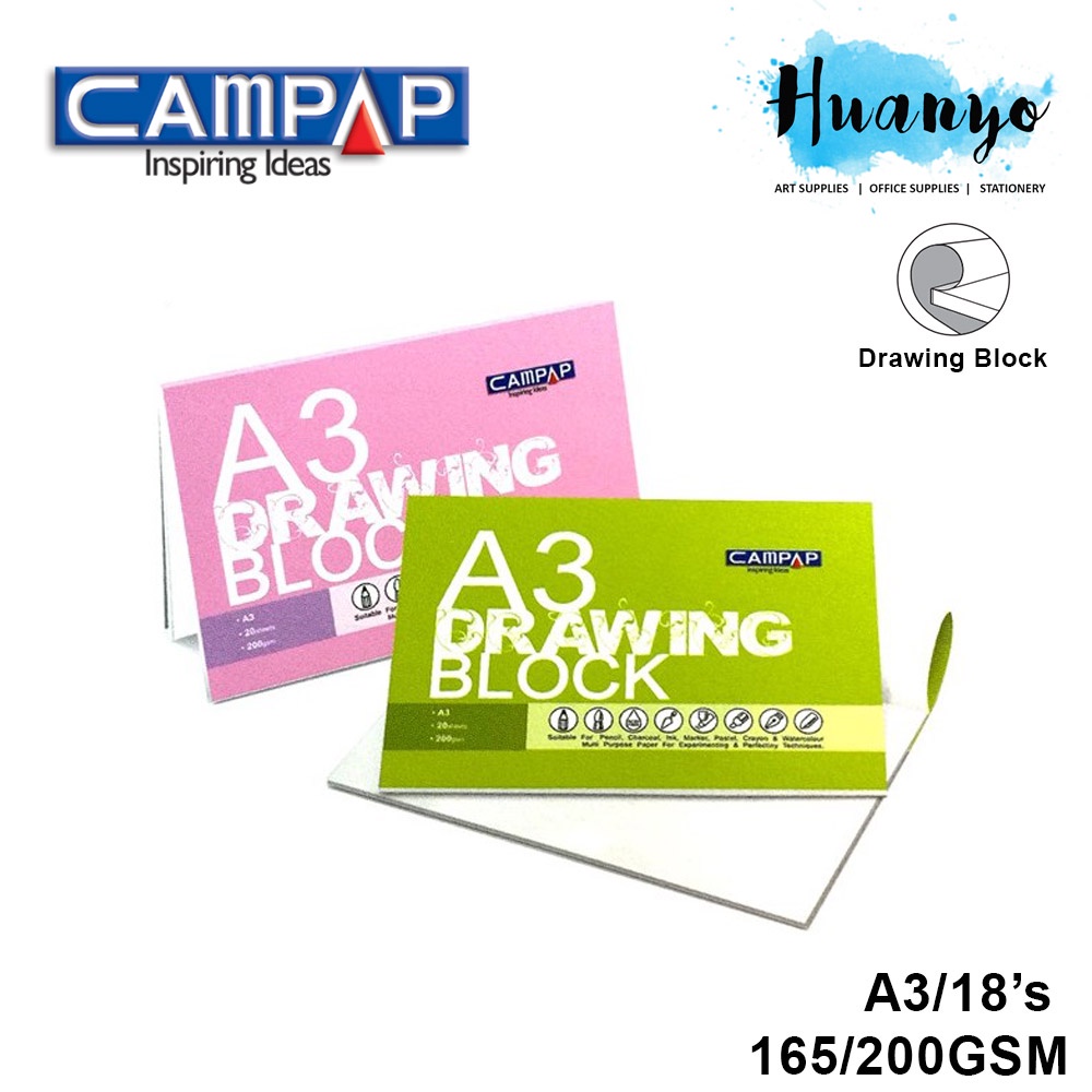 Campap Drawing Paper Pad Block A3 Size 18 Sheets 165gsm 200gsm Shopee Malaysia