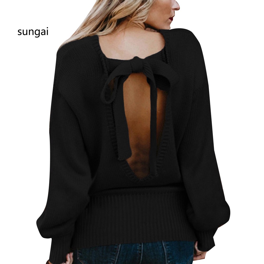 solid tie back backless sweatshirt