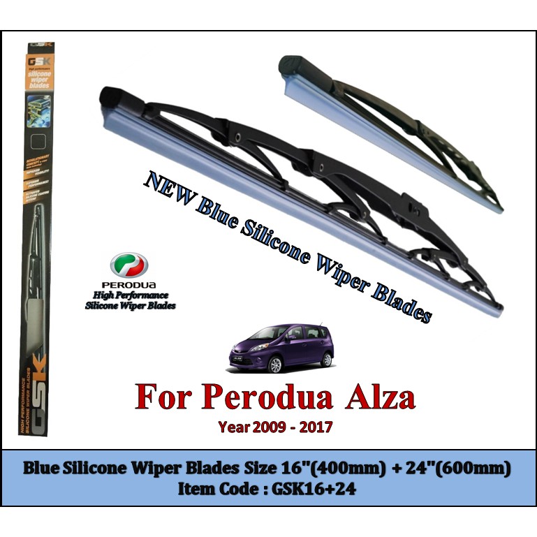 Perodua Alza (Year 2009  ) (GSK16+24) Blue Silicone Wiper Blades