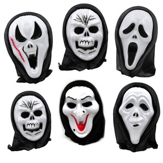 1Pcs GHOST CHEAP SKULL OPEN MOUTH THIN BLACK MASK HORROR FACE HALLOWEEN ...