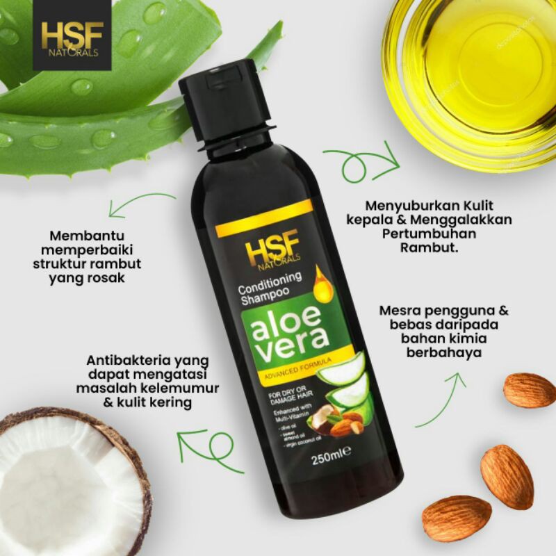 Shampoo Organik Aloevera Hsf Naturals (Rambut Gugur, Kelemumur, Kutu ...