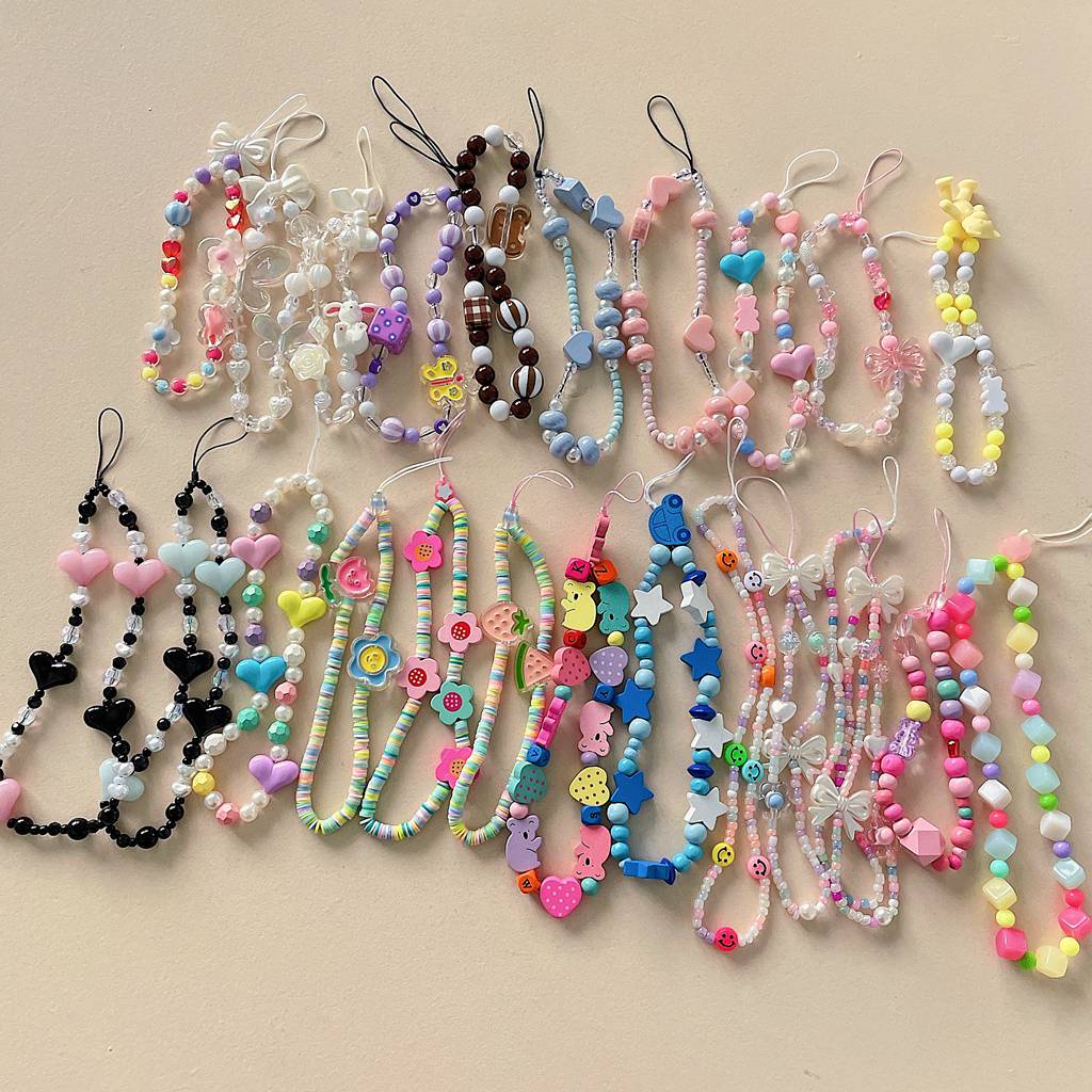 Fashion Phone Strap Multi-style Multifunction Beaded Hanging Cord Love Flower Star Animal PC Cellphone Chain Backpack Pendant Lanyard for Bluetooth Earphone Card Cover Keychain