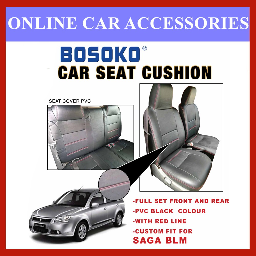 Proton Saga BLM Yr 2008-2010 - Custom Fit OEM Car Seat Cushion Cover PVC Black Colour Shining With Red Line