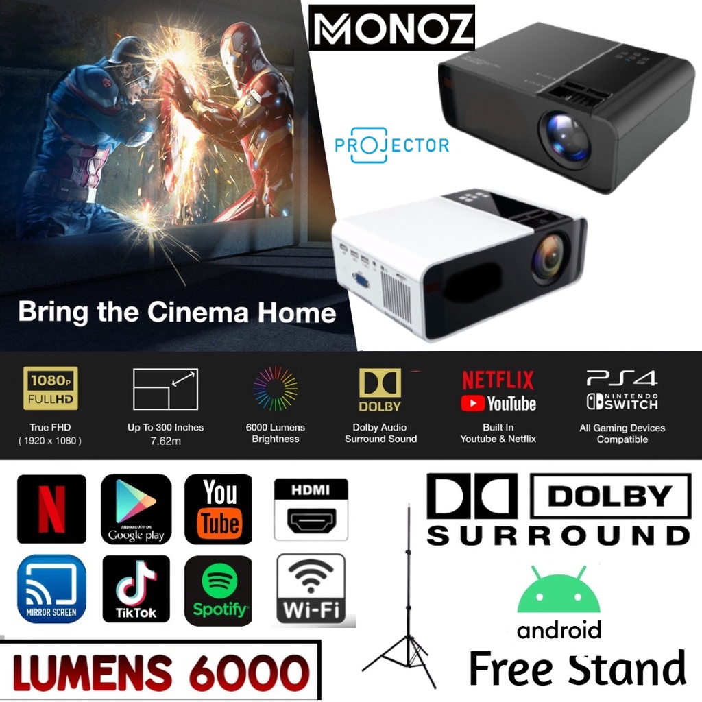5 Years Warranty 6000 lumens G86 Projector FULL HD 1080P Android Mini