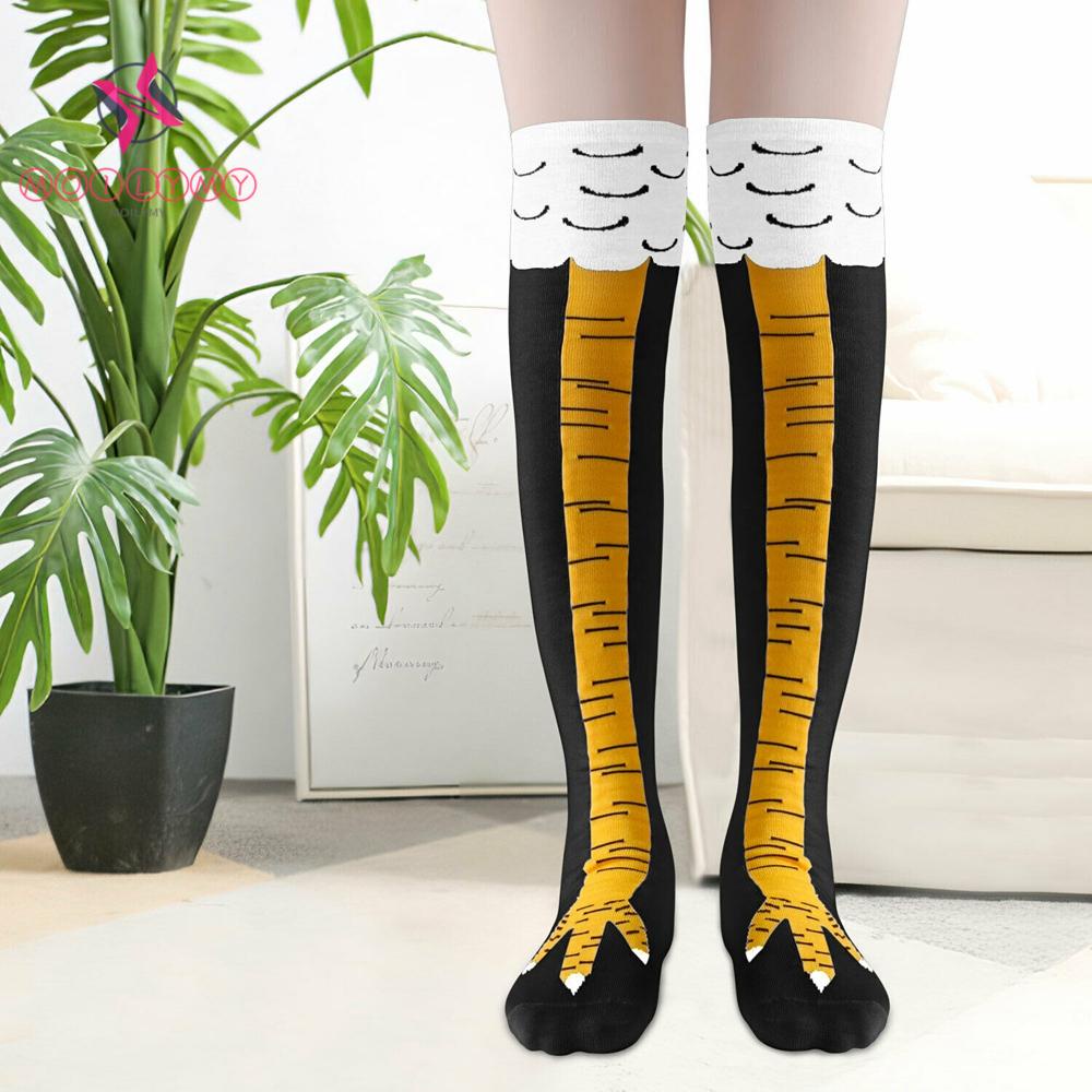Women Men Girls Chicken Paw Leg Knee Socks 3D Cartoon Animal Print Thigh Stockings Xmas Gift Foot Socks 