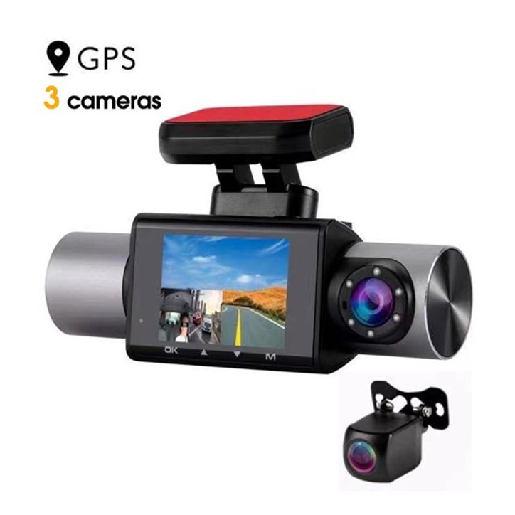 3 lens car dashcam dvr black box night vision loop recording GPS triple channel car camera inside and outside for grab