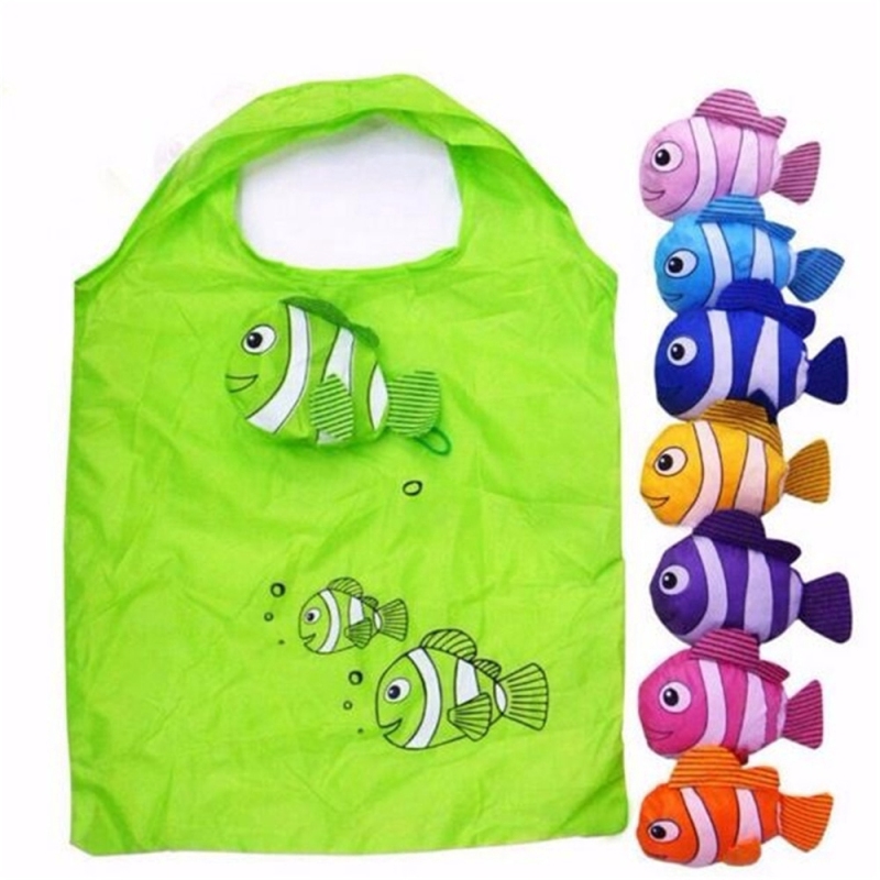 Ready Stock 1 Piece Recycle Tropical Fish Foldable Eco Reusable Shopping Bag Tote Pouch Handbag