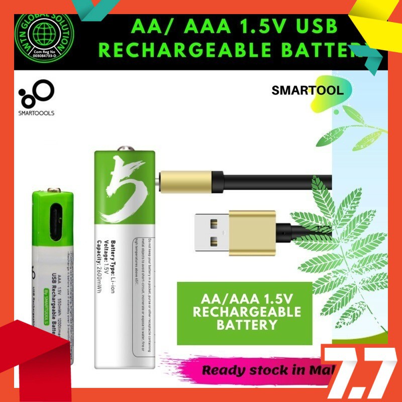 SMARTOOLS 1.5v AA / AAA USB - Type C Rechargeable Battery | Shopee Malaysia