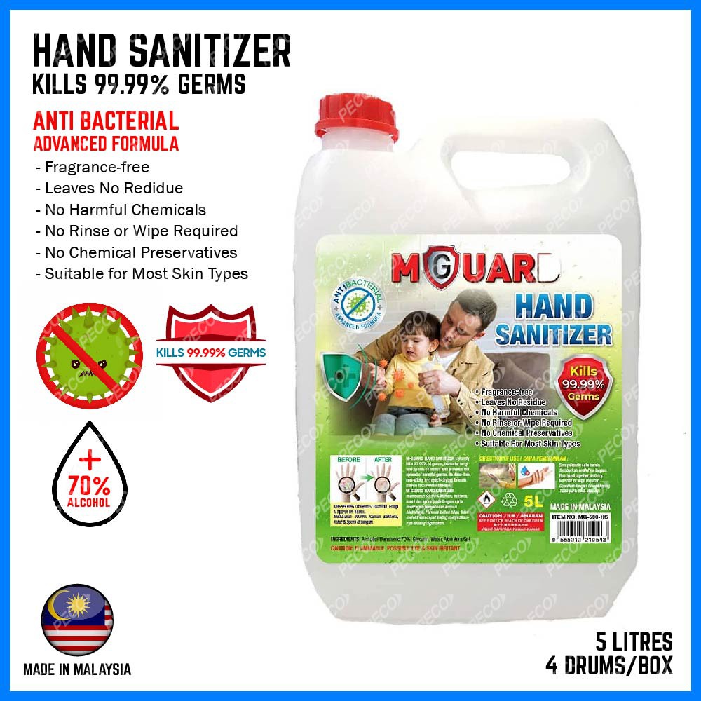HAND SANITIZER KILLS 99.99 GERMS 5 LITRES 70 Alcohol (1 drums