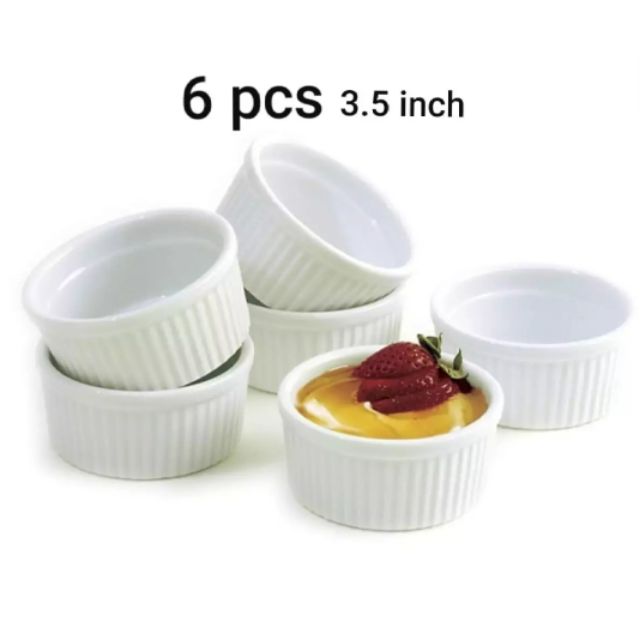 Set of White Ceramic 9cm Round Ramekins Souffle Dishes Creme Brûlée Dishes 200ml