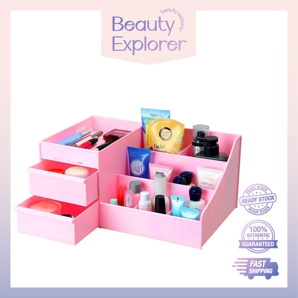 3 Layers Plastic Makeup Organizer with Drawer Cosmetic Storage Rack