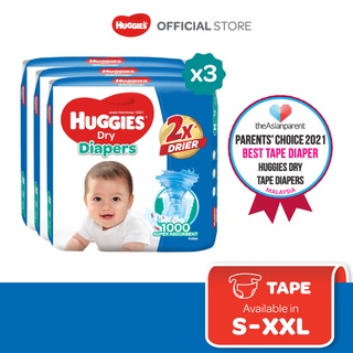Image of Huggies Dry Diapers Super Jumbo Pack - S84/M72/L60/XL48/XXL40 (3 Packs)