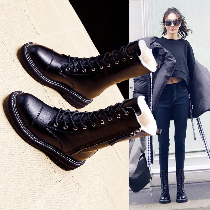 fashion waterproof mid height heel boots