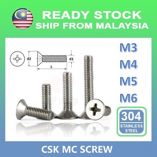 [Screw] M3 M4 M5 M6 Screw Stainless Steel 304 CSK Flat Head Machine screw ( 8/10/12/16/.../40mm ) Countersunk screw toy