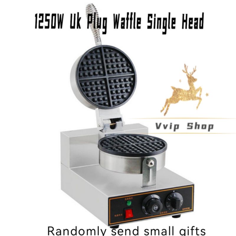 🥞1250W Uk Plug Single Plate Waffle Pan Cake Maker华夫炉机单头电热华夫饼机商用华夫炉松饼机格仔可丽饼机