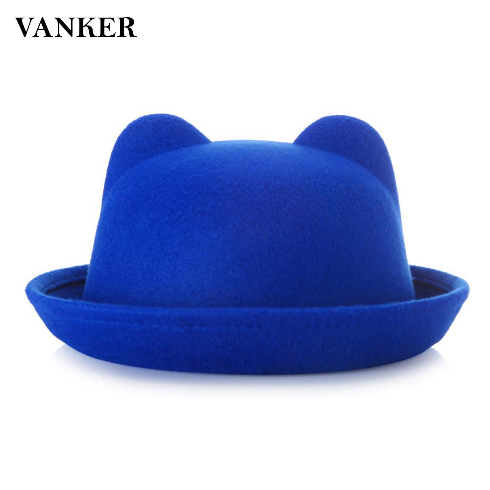 Cat Ear Bowler Hat For Kids Children Fedora Solid Fashion