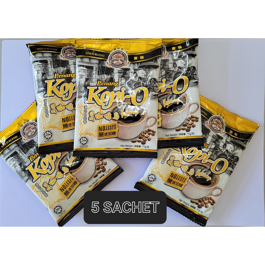 Coffee Tree Penang Kopi O (KOSONG) No Sugar Added - 5 SACHETS X 11g - EXPIRY DATE : Jan 2028