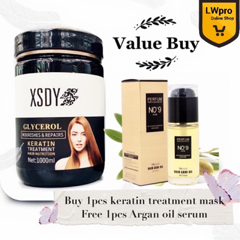 Keratin Moisture Nourishing Hair Treatment Mask 1000g Free Repair Hair Serum  | Shopee Malaysia