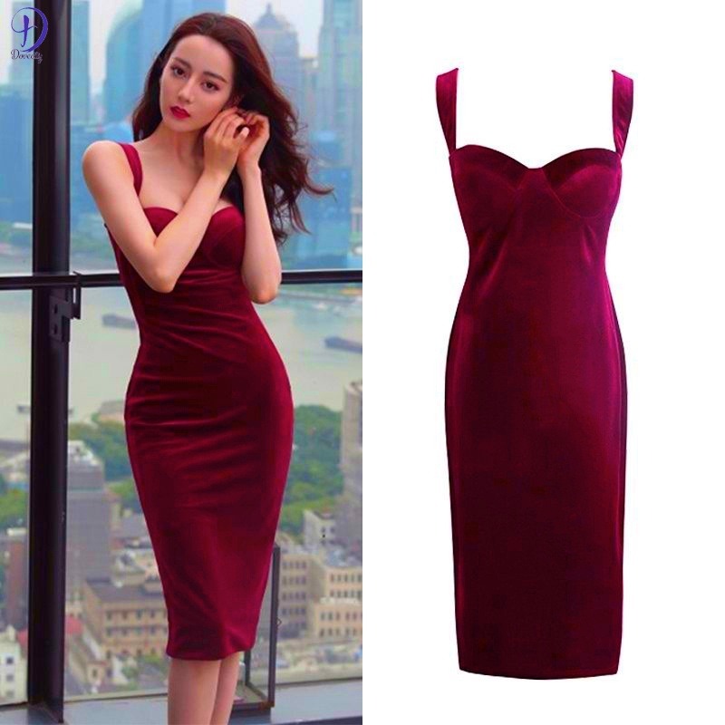 Temperament Retro Slim Party Dress Velvet Rose Sling Halter Dress