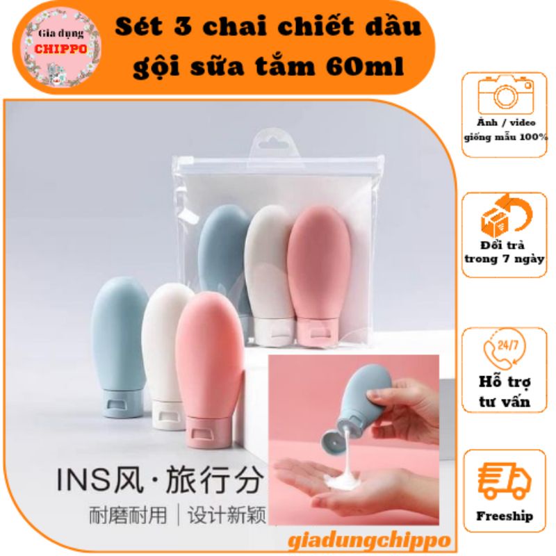 Set of 3 60ml shampoo and shower gel bottles, convenient for travel