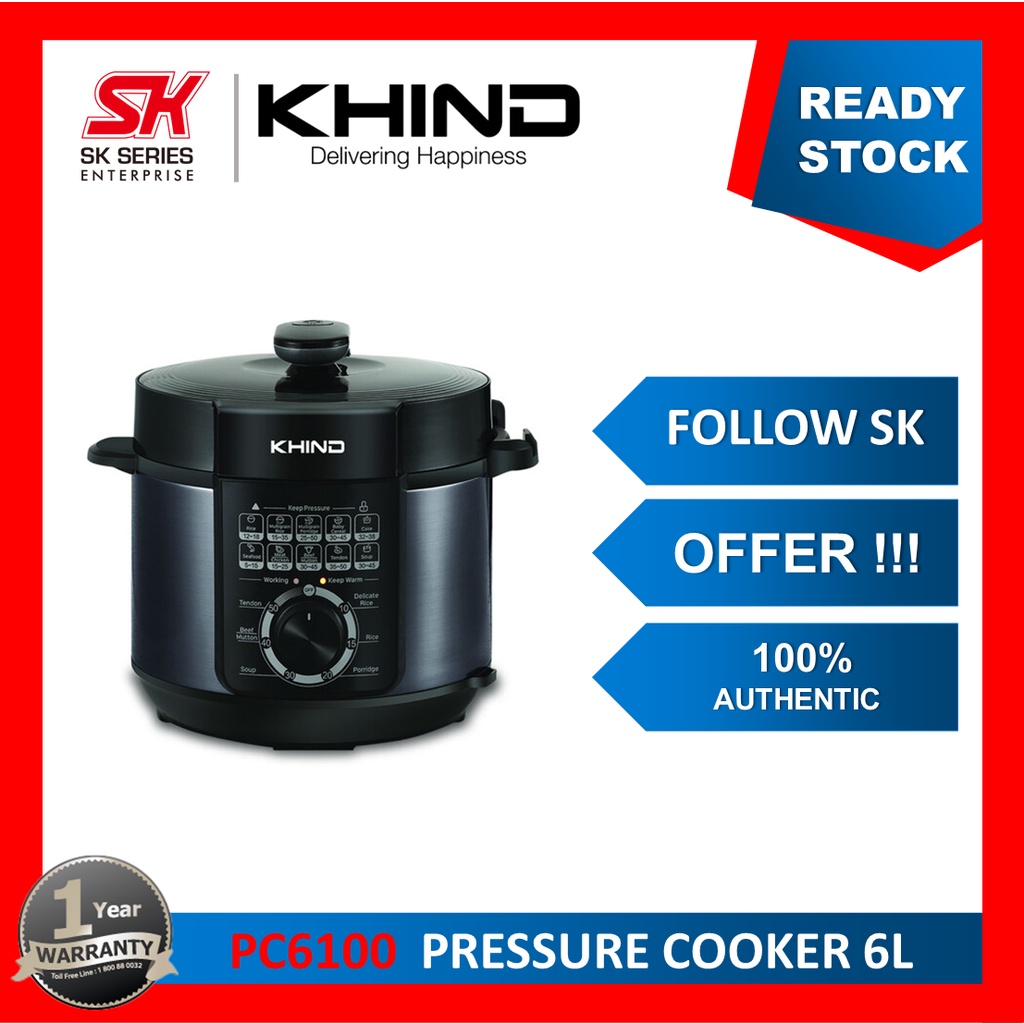 Khind Pressure Cooker 6.0L PC6100 Periuk Tekanan Elektrik Pelbagai Resepi