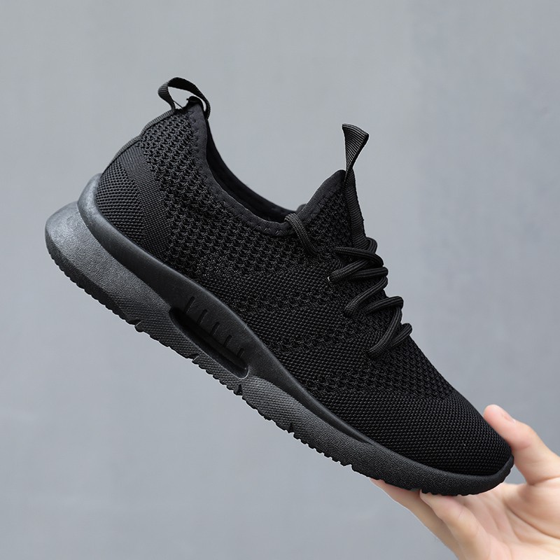 men's casual breathable black running sports shoes