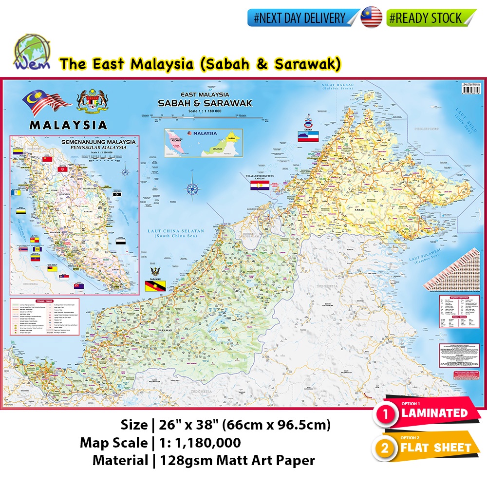 Map of EAST MALAYSIA Sabah & Sarawak (26