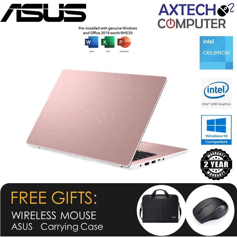 Asus E410M-ABV1204TS 14'' HD Laptop Rose Gold ( Celeron N4020, 4GB, 256GB SSD, Intel, W10, HS )