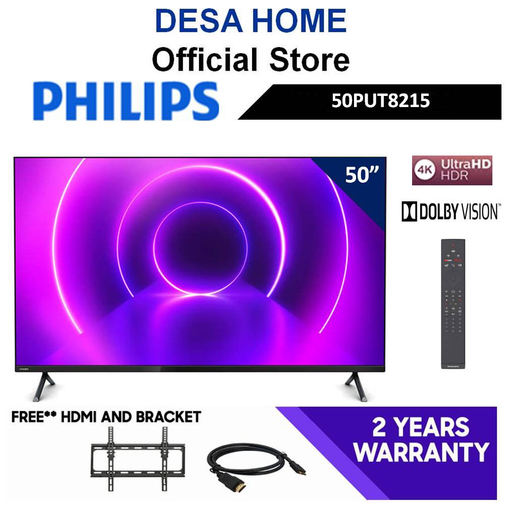 PHILIPS 50PUT8215/68  50" 4K UHD LED ANDROID TV FREE HDMI CABLE & BRACKET 50PUT8215