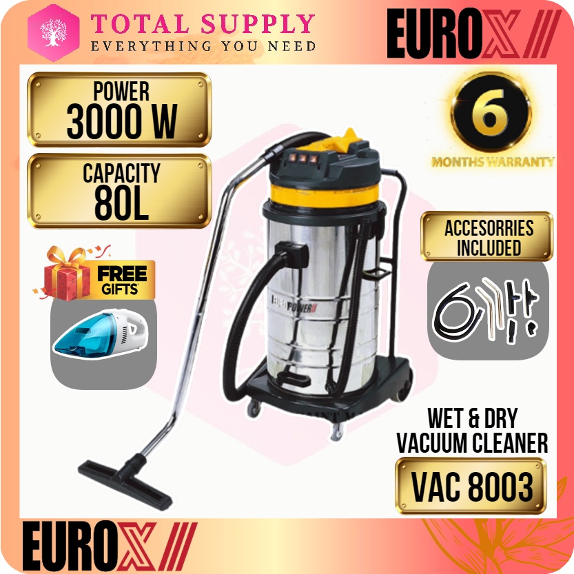 Eurox Vac8003 Industrial Wet And Dry Vacuum Cleaner 3000w 80l 3 Motor Foc Car Vacuum Shopee 1523