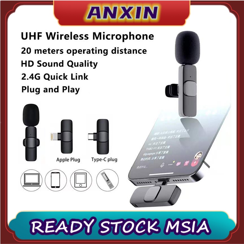 ✨READY STOCK Wireless Microphone Portable Mini Mic for PC/Phone/Camera Live Broadcast interview HD noise reduction