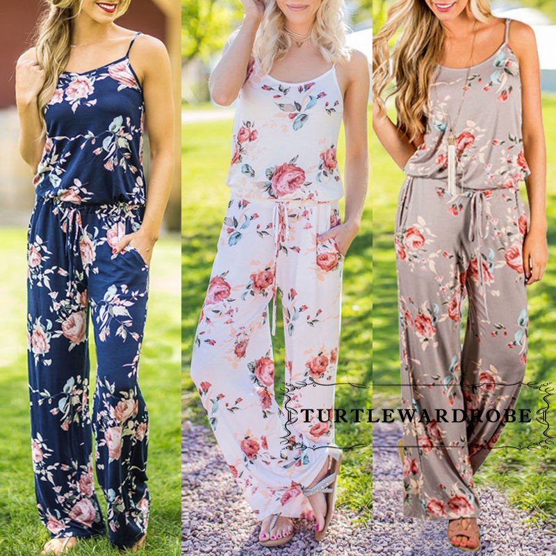 floral spaghetti strap wide leg jumpsuit