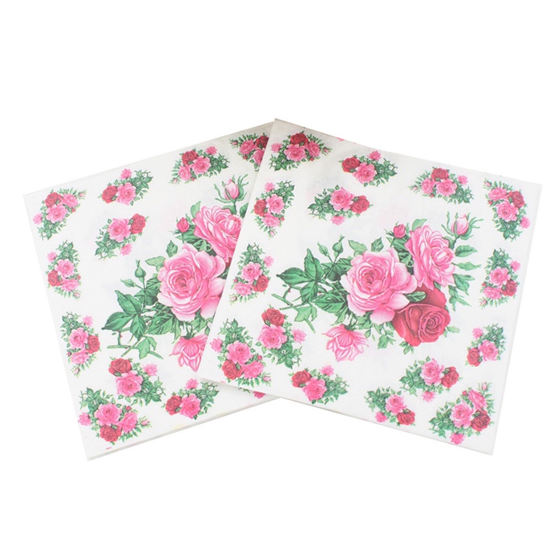 20Pcs Pink Rose Paper Napkins Floral Festive & Party Tissue Dinner