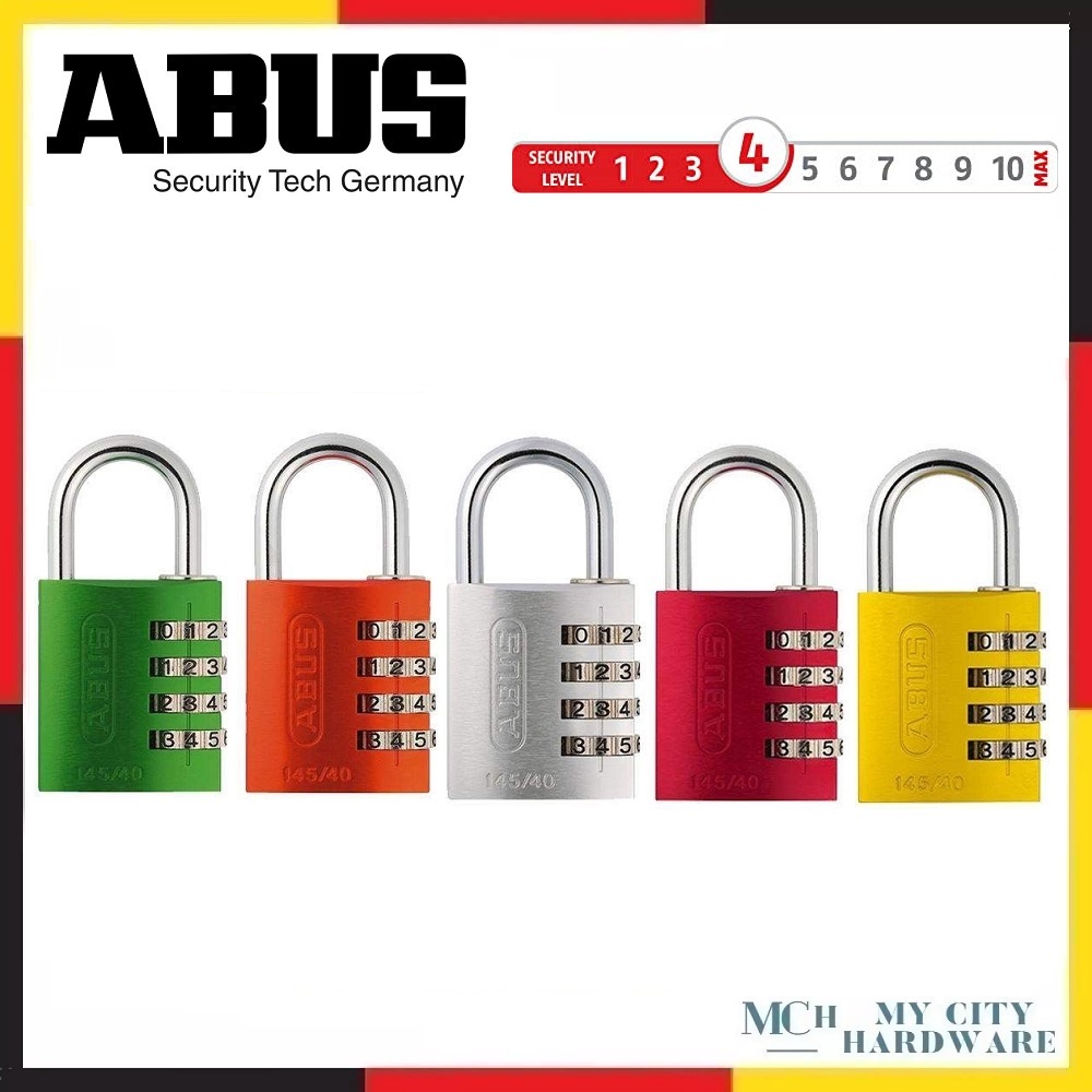 Abus 145/40 40mm Aluminium Colored Luggage Combination Padlock With Resettable Code (Red / Orange / Yellow / Green / Sil