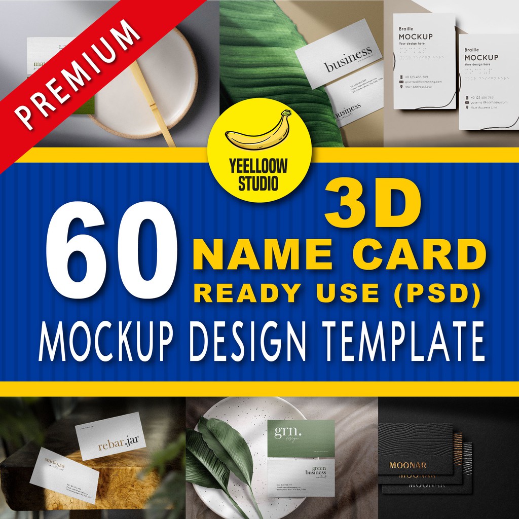 60 3D Name Card ready use Premium mockup design - PSD | BeeCost
