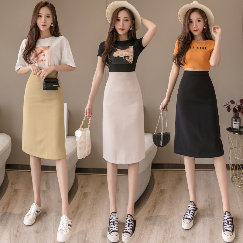 Women High Waist OL Midi Skirt Bodycon Slim Pencil Skirt High Quality Clothing With lining Short Skirt