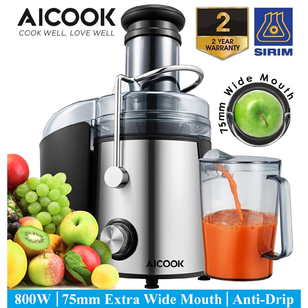 Aicook 800W 75MM Extra Large Feed Chute GS332 Powerful Ultra High Speed Centrifugal Juicer Machine BPA-Free 304 S/Steel