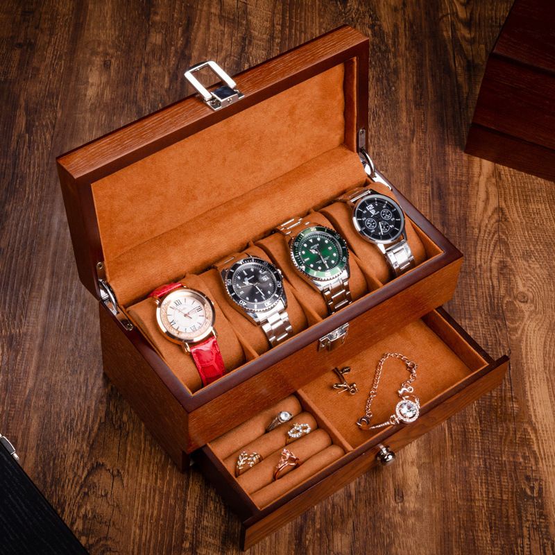 Roll & Rotate Wooden double-layer watch storage, jewelry storage box watch ring jewelry multi-function display gift box