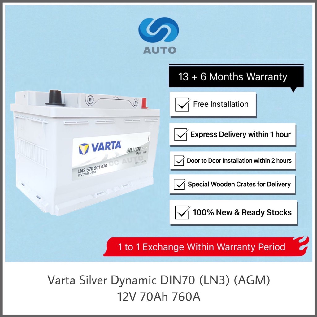 Varta LN3 (DIN70) 70AH Silver AGM Dynamic Car Battery [UP TO 13 MONTHS