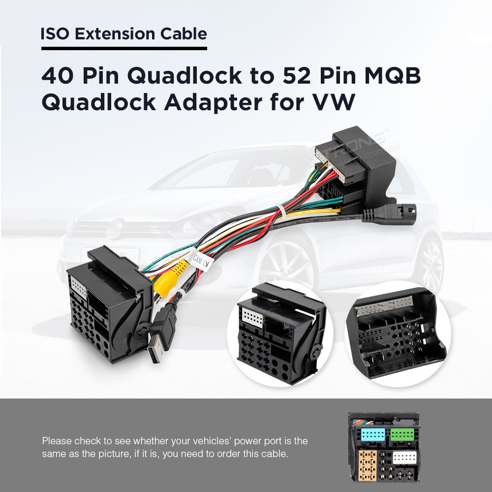 XTRONS ISO Extension Cable 40 Pin Quadlock To 52 Pin MQB Qualdlock