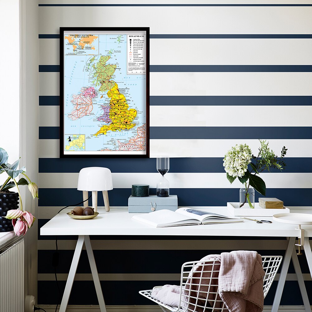 59*84cm Political Map of The United Kingdom In French Wall Art Home