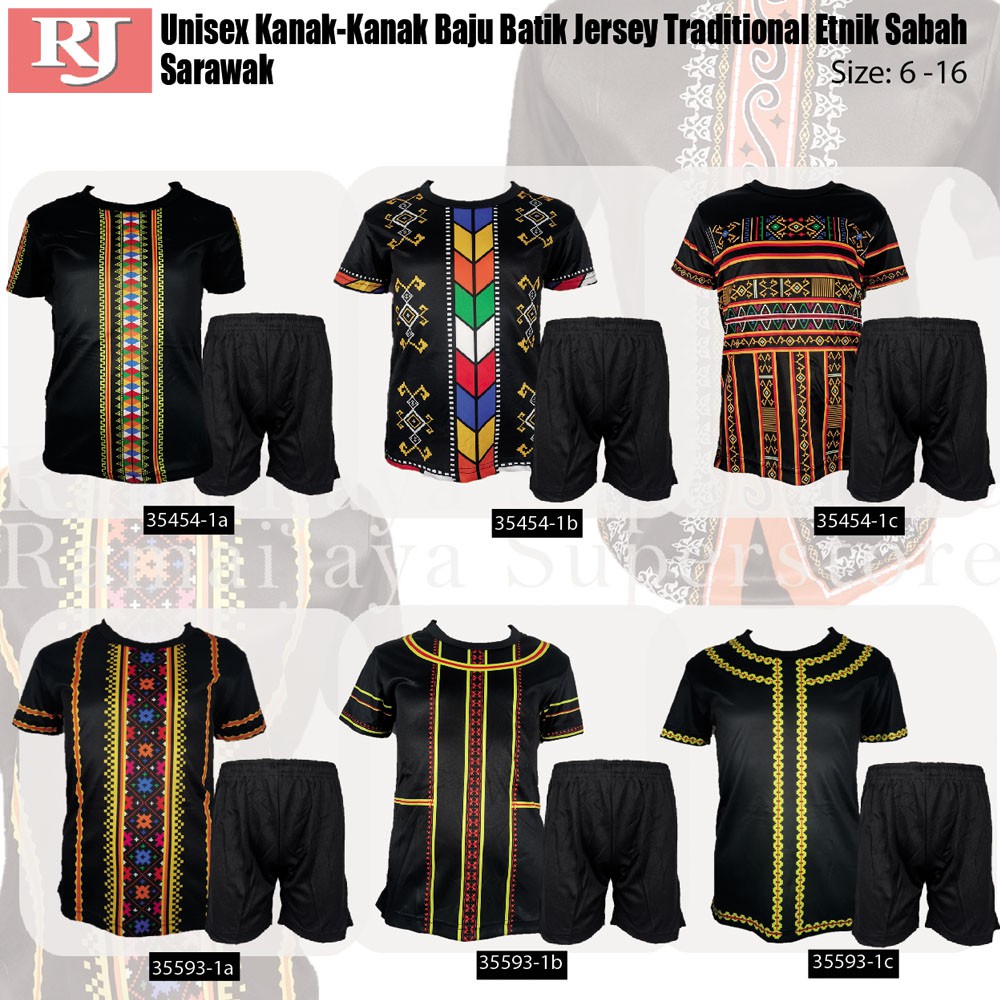 Unisex Kanak-Kanak Baju Batik Jersey Traditional Etnik Sabah Sarawak ...