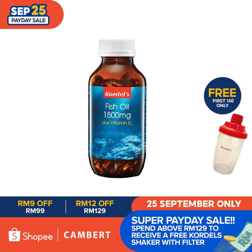 [25/9 FREE GIFT WITH MIN SPEND RM129] (Exp 03/23) Kordel's Fish Oil 1500mg + Vitamin D3 (120's
