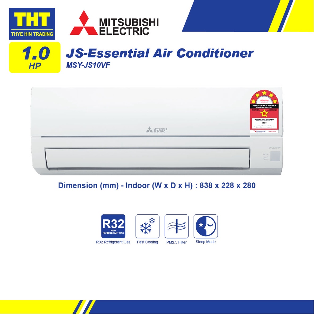 Mitsubishi 1.0HP JS Series Inverter Air Conditioner MSYJS10VF Shopee