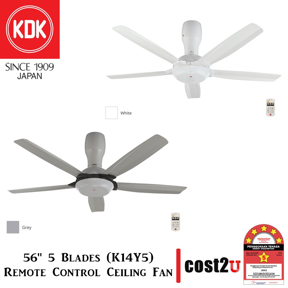 Kdk 5 Blade R Control Ceiling Fan 56 K14y5 Gy K14y5 Wt K14y5