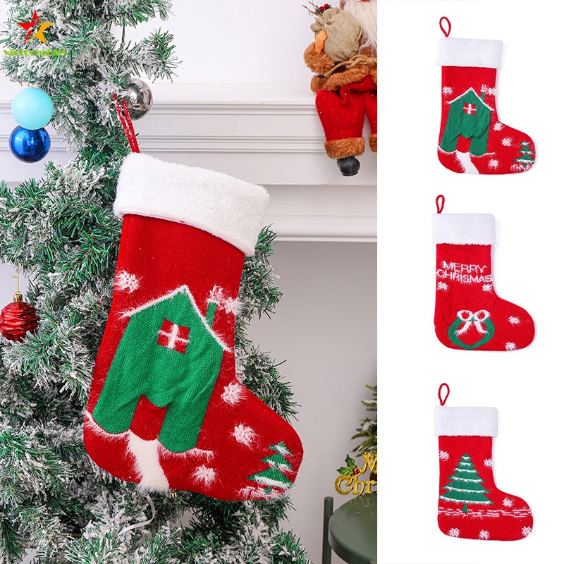Knitted Plush Christmas Socks Candy Gifts Bag Xmas Tree Hanging Ornament  for Home Hotel Bar Decoration | Shopee Malaysia