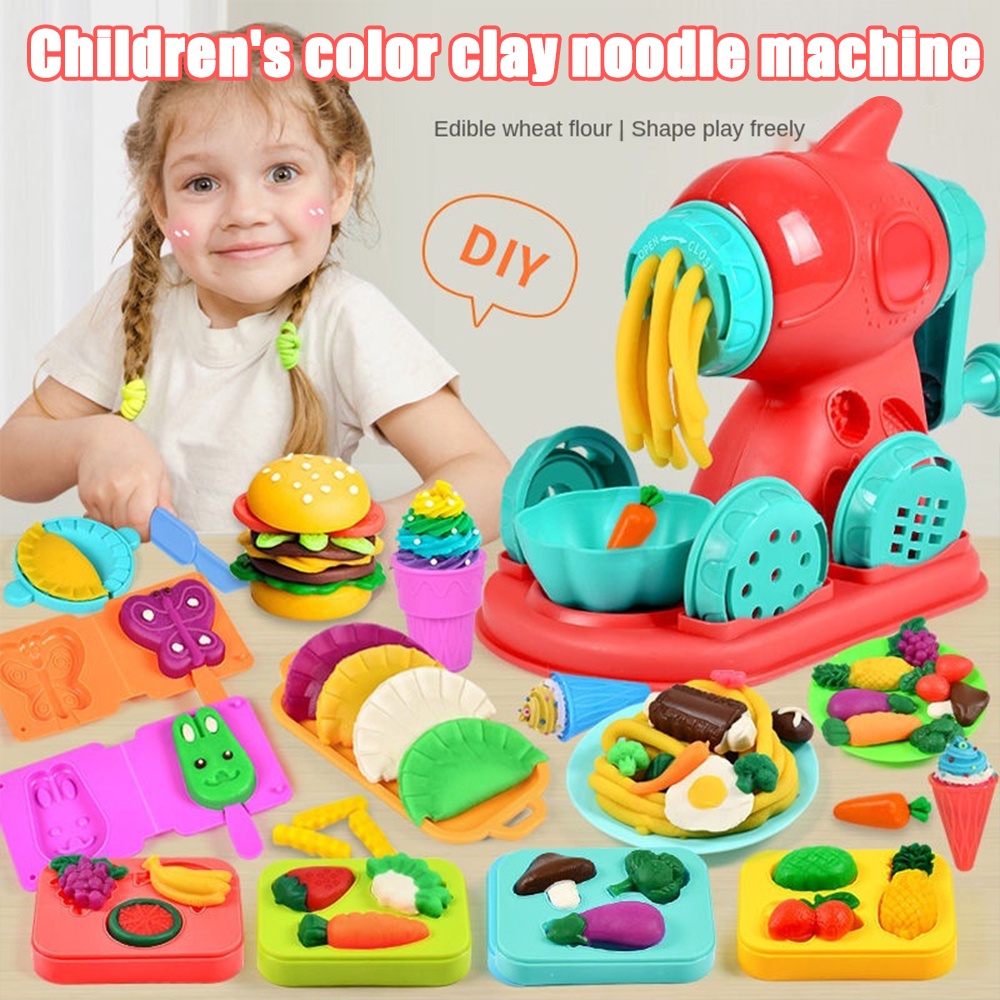 Play Doh Set Color Clay Toy Pretend Play Set Toys Burger Dough Set Ice cream Permainan Masak Plasticine Slime Kit