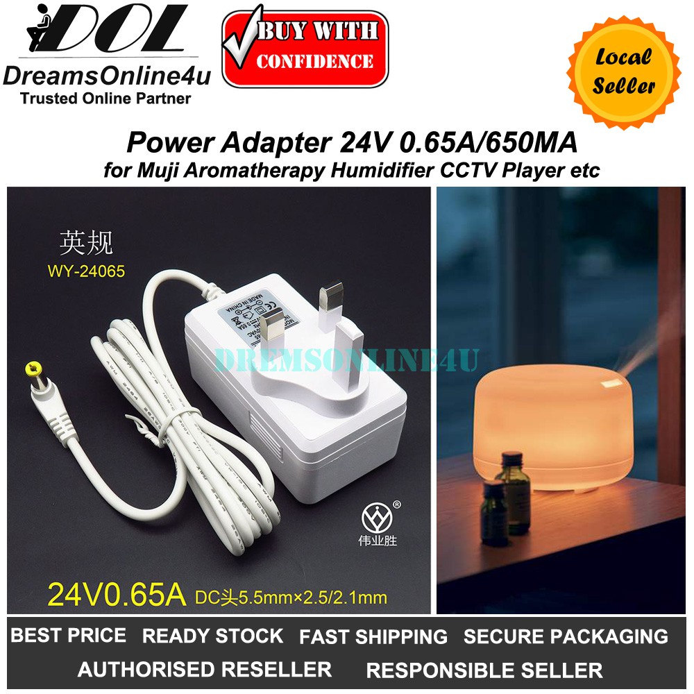 Replacement Power Adapter for Aroma Diffuser Humidifier 24V 0.65A 650mA
